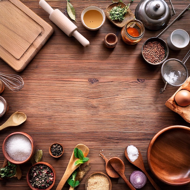 Инструменты и специи на столе